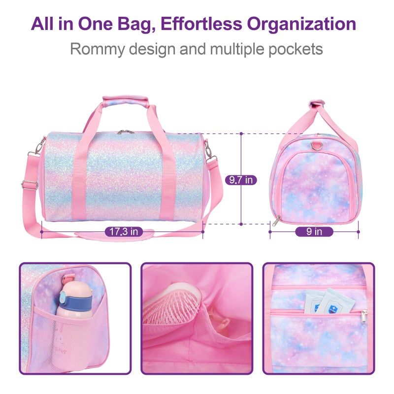 Bagseri Dance Bag for Girls - Kids Duffle with Shoe Compartment, Gymnastics Tote for Sleepover Travel with Water Resistant Wet Pocket (Tie-dye,Pink) - Image 2