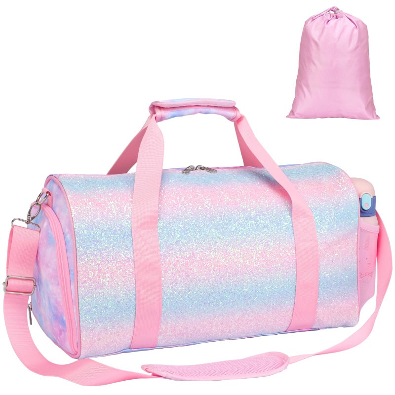 Bagseri Dance Bag for Girls - Kids Duffle with Shoe Compartment, Gymnastics Tote for Sleepover Travel with Water Resistant Wet Pocket (Tie-dye,Pink) - Image 1