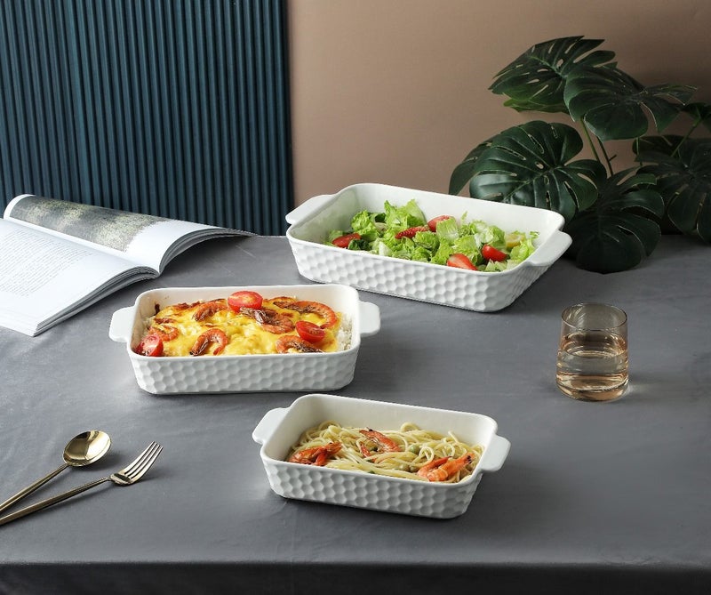 Dove 3-Piece Rectangular Porcelain Baking Dish Set White, Sizes 10 + 12 + 14 Inch - Image 2