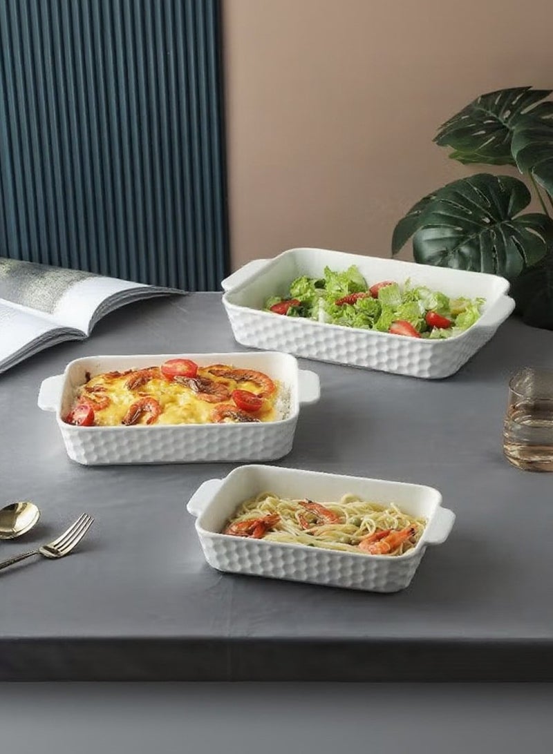 Dove 3-Piece Rectangular Porcelain Baking Dish Set White, Sizes 10 + 12 + 14 Inch - Image 1