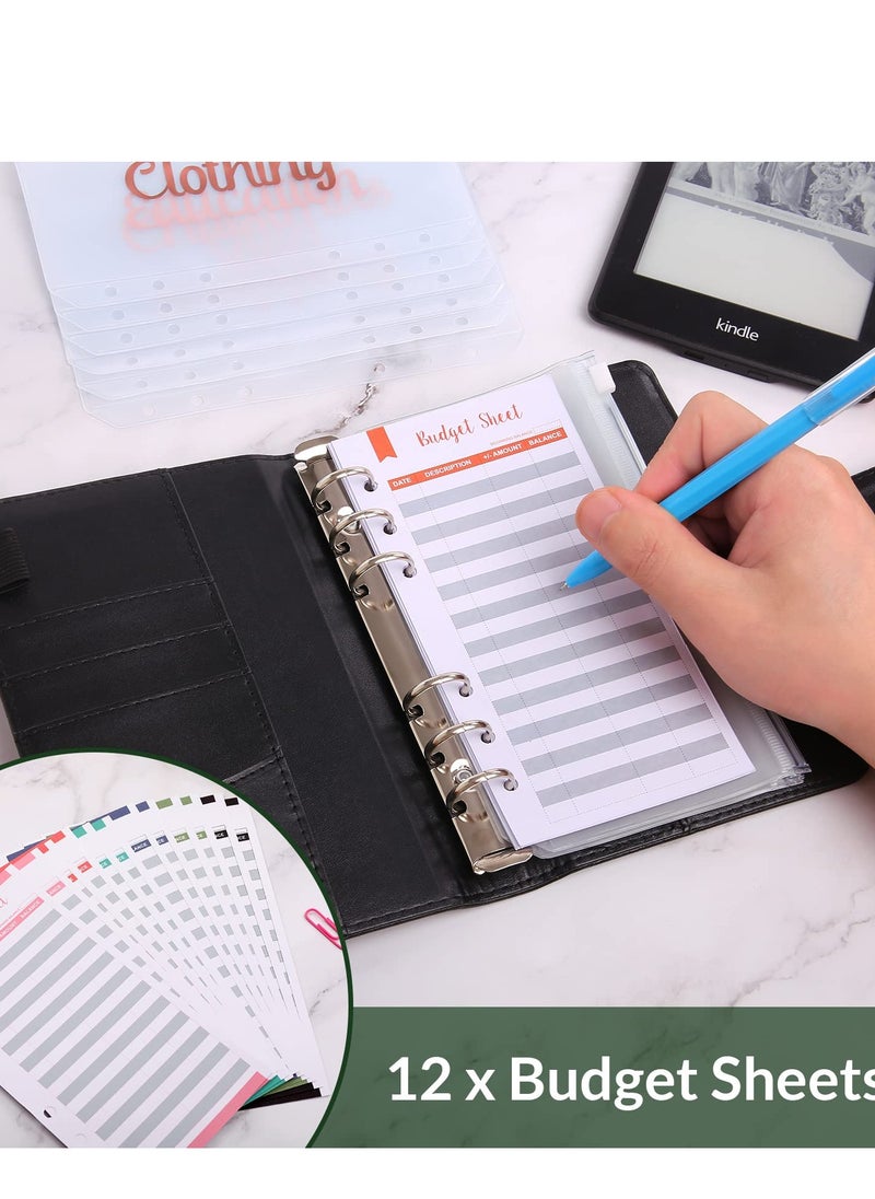 SYOSI Budget Binder with 8pcs Cash Envelopes for Budgeting, Crocodile Pattern A6 Binder with 2Pcs Label Stickers and 12Pcs Expense Trackers Money Organizer for Cash for Saving Binder(Black)  - Image 5