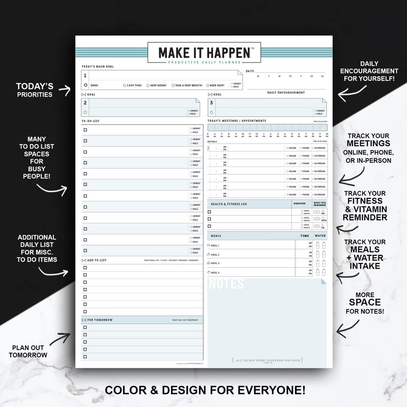 Goody Farm Daily Notepad Planner Basic Minimal To Do Productive List Pad- 50 Tear Off Premium Pad USA (Sea Foam Blue) - Image 3