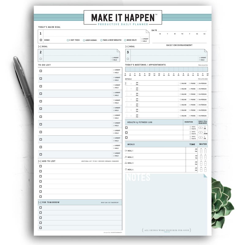 Goody Farm Daily Notepad Planner Basic Minimal To Do Productive List Pad- 50 Tear Off Premium Pad USA (Sea Foam Blue) - Image 1