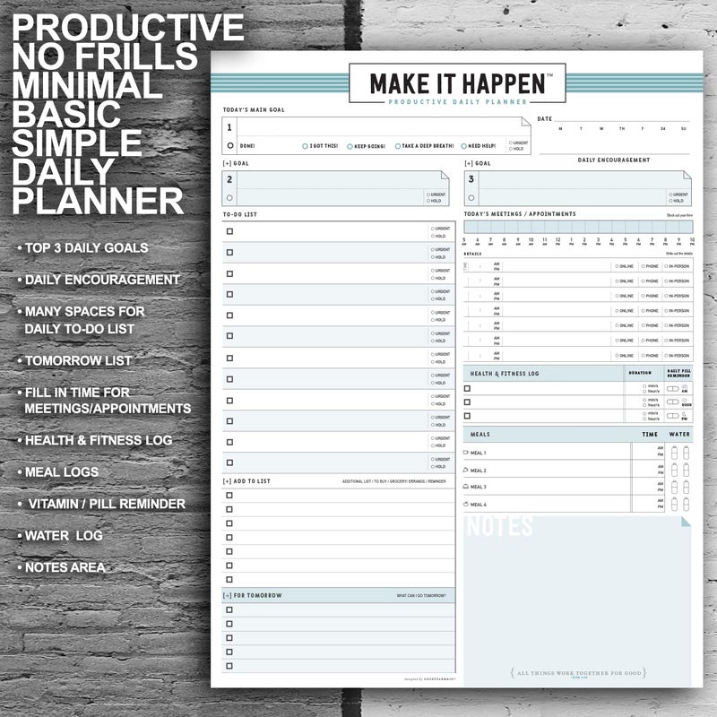 Goody Farm Daily Notepad Planner Basic Minimal To Do Productive List Pad- 50 Tear Off Premium Pad USA (Sea Foam Blue) - Image 2