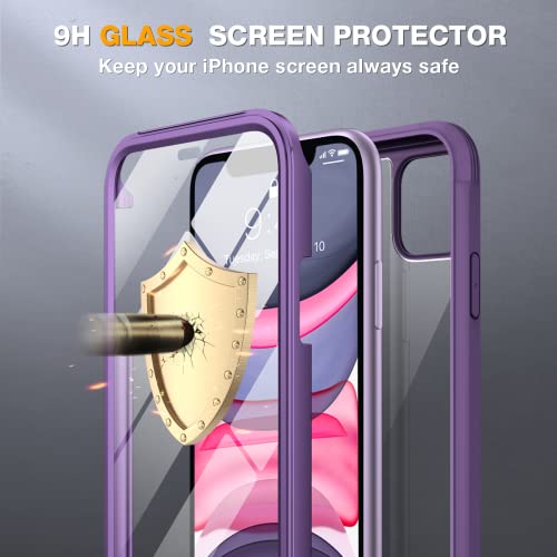 Miracase Glass Series for iPhone 11 Case 6.1 inch, Upgraded Full-Body Rugged Phone Bumper Case Cover with Built-in 9H Tempered Glass Screen Protector and Camera Protector, Purple - Image 4