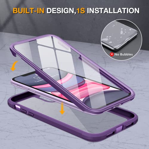 Miracase Glass Series for iPhone 11 Case 6.1 inch, Upgraded Full-Body Rugged Phone Bumper Case Cover with Built-in 9H Tempered Glass Screen Protector and Camera Protector, Purple - Image 2