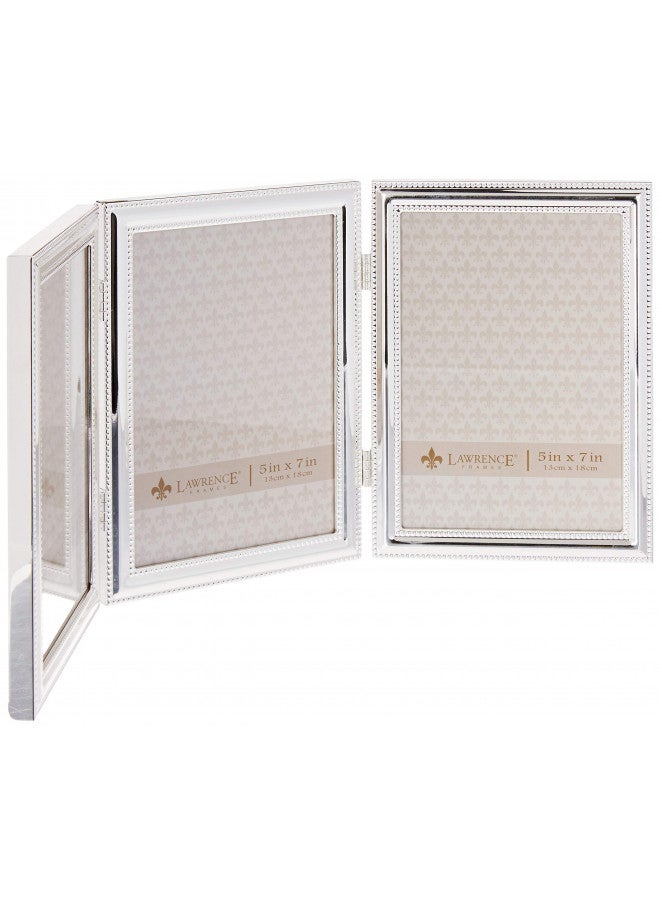 Lawrence Frames Hinged Triple (Vertical) Metal Picture Frame Silver-Plate with Delicate Beading, 5 by 7-Inch - Image 1