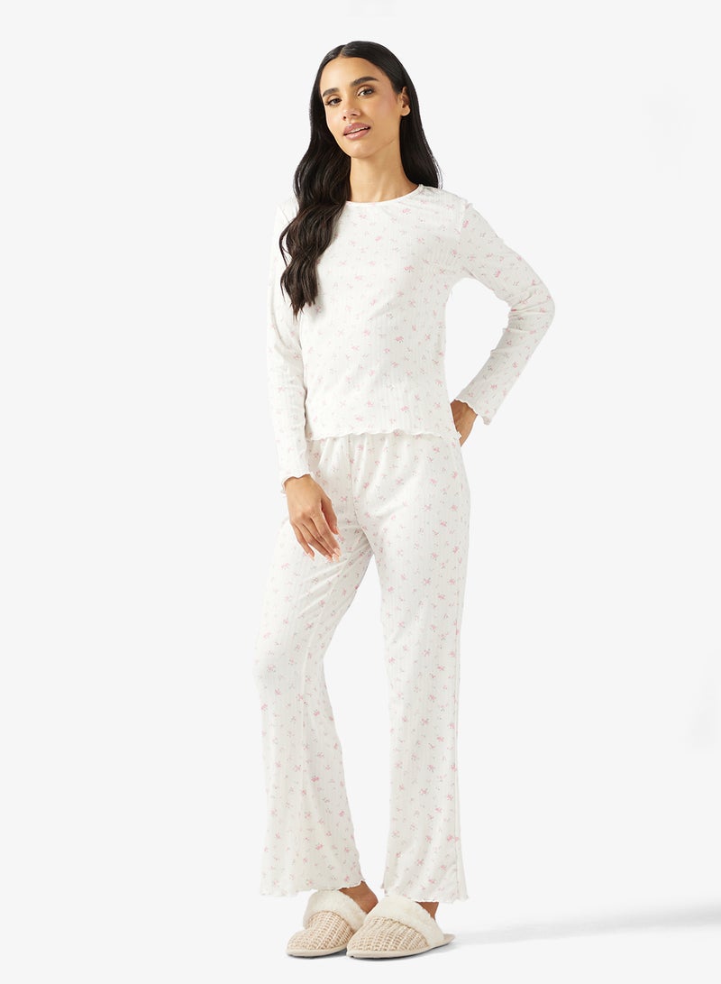 Ginger Pointelle Floral Top & Pyjama Set - Image 5