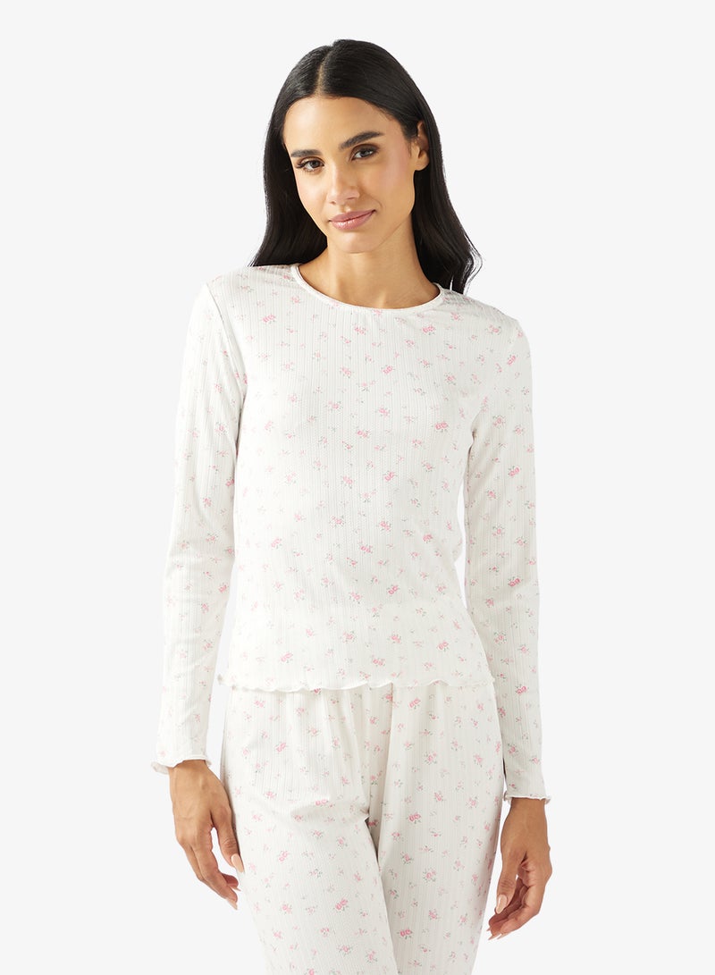 Ginger Pointelle Floral Top & Pyjama Set - Image 3