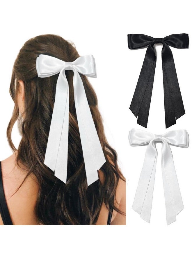 Tobeffect Hair Bows For Women Bow Hair Clips Cute Hair Ribbons Girls Ribbon Bows For Hair Bowknot Barrettes Tassel Women Hair Bow Clips Fashion Hair Accessories For Women Black Hair Bow & White Bow For Hair - Image 1