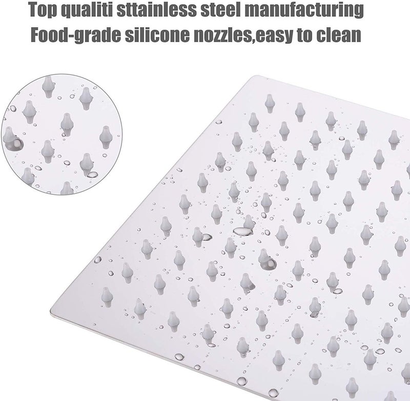 20X20 cm Rain Shower Head - Square High Pressure Stainless Steel Bath Shower Head with Silicone Nozzle - Image 3