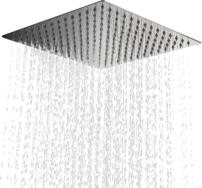 20X20 cm Rain Shower Head - Square High Pressure Stainless Steel Bath Shower Head with Silicone Nozzle - Image 1