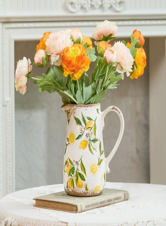 Teweiqi Floral Ceramic Pitcher Vase with Handle, French Farmhouse Rustic Style Home Decoration Lemon Pattern vase, Centerpiece Table Decoration Wedding Gift, Gift for Mother, Height 7'' (Lemon) - Image 1