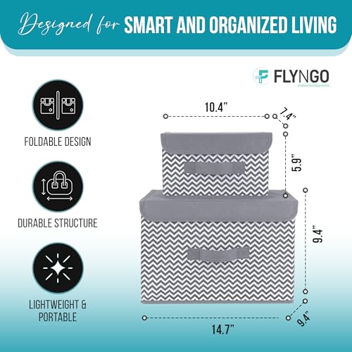 FLYNGO 3 Pcs Foldable Storage Box Organiser with Lid, Versatile Storage Basket Bins for Wardrobe, Clothes, Toys, Books, and Other Supplies (1 Large + 2 Small) - Image 2