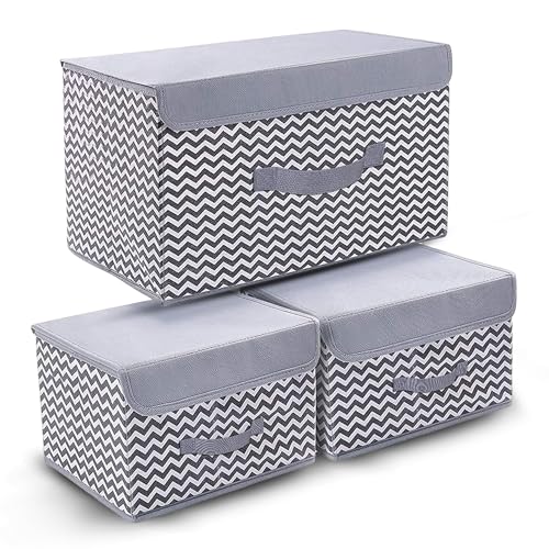 FLYNGO 3 Pcs Foldable Storage Box Organiser with Lid, Versatile Storage Basket Bins for Wardrobe, Clothes, Toys, Books, and Other Supplies (1 Large + 2 Small) - Image 1
