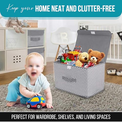 FLYNGO 3 Pcs Foldable Storage Box Organiser with Lid, Versatile Storage Basket Bins for Wardrobe, Clothes, Toys, Books, and Other Supplies (1 Large + 2 Small) - Image 3