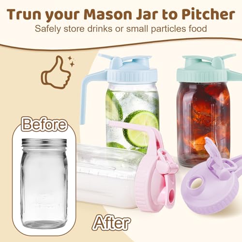 AoeJarry 2 Pack Wide Mouth Mason Jar Lids with Leak-Proof Seal, Mason Jar Pour Spout Lid with Flip Cap and Handle, Plastic Canning Lids for Milk, Salad, Dressing, Drinking Storage Bottle, Green - Image 4