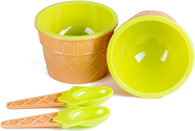 ANKZWEE Ice Cream Bowl with Spoon Set of 6 Dessert Bowl Plastic Ice Cream Cup with Spoon BPA Free Plastic Multicolor Plastic Waffle Cone Shape Dessert Bowl Multicolor - Image 3