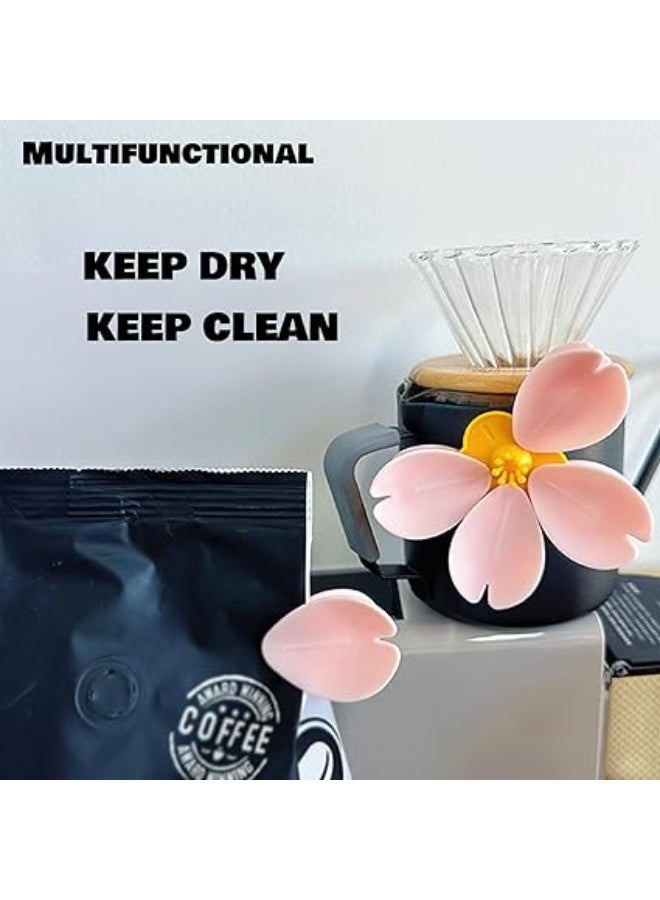 مشابك مغناطيسية للأكياس بتصميم زهر الكرز، مشبك إغلاق طعام وردي اللون بتصميم زهرة الساكورا للمطبخ، مغناطيسات ثلاجة مزخرفة، زهرة واحدة و5 مشابك - Image 4