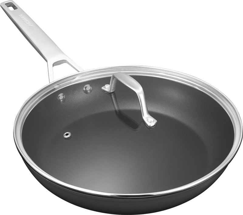 MsMk 11 Inch Nonstick Frying Pan with Lid，Titanium and Ceramic Nonstick skillet, PFOA Free Non-Toxic, Stay-Cool Handle, Scratch-resistant, Induction Skillet With Lid for Induction, Ceramic - Image 1