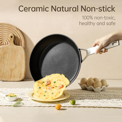 MsMk 11 Inch Nonstick Frying Pan with Lid，Titanium and Ceramic Nonstick skillet, PFOA Free Non-Toxic, Stay-Cool Handle, Scratch-resistant, Induction Skillet With Lid for Induction, Ceramic - Image 4