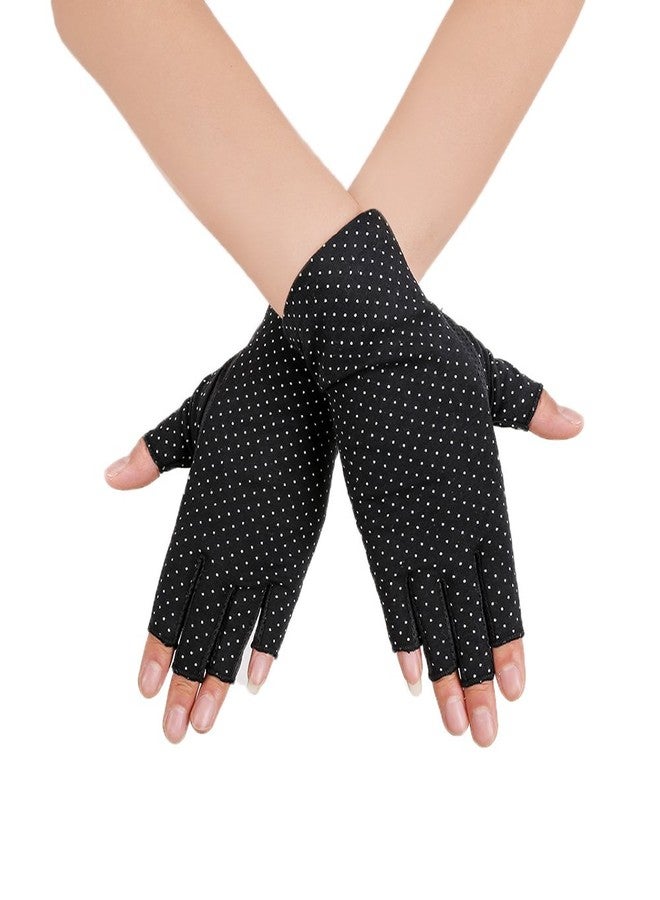 جيسن قفازات جيسن النسائية الواقية من الشمس بدون أصابع، حماية من الأشعة فوق البنفسجية، مناسبة للقيادة والصيد، مصنوعة من القطن، بنقاط سوداء - Image 4