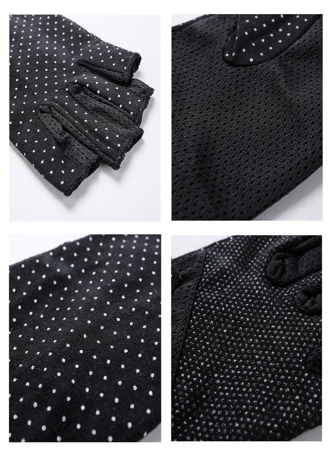جيسن قفازات جيسن النسائية الواقية من الشمس بدون أصابع، حماية من الأشعة فوق البنفسجية، مناسبة للقيادة والصيد، مصنوعة من القطن، بنقاط سوداء - Image 3