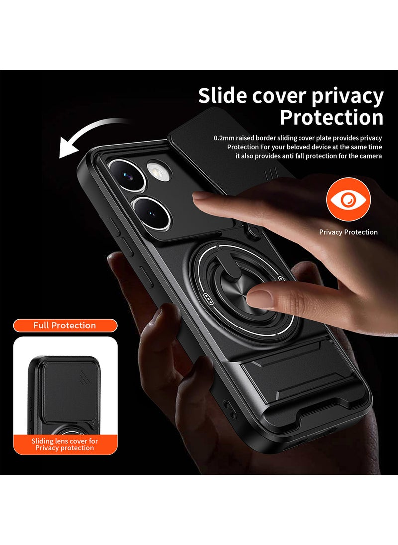 غطاء هاتف لـ Xiaomi Poco X8 Pro غطاء كاميرا منزلق، متوافق مع حامل السيارة المغناطيسي، حامل حلقي قابل للدوران 360 درجة + مسند، غطاء واقي مقاوم للصدمات يغطي الجسم بالكامل - Image 3