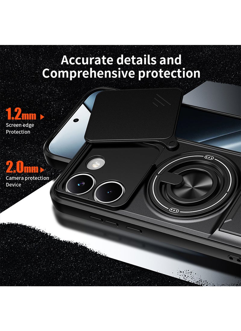 غطاء هاتف لـ Xiaomi Poco X8 Pro غطاء كاميرا منزلق، متوافق مع حامل السيارة المغناطيسي، حامل حلقي قابل للدوران 360 درجة + مسند، غطاء واقي مقاوم للصدمات يغطي الجسم بالكامل - Image 4