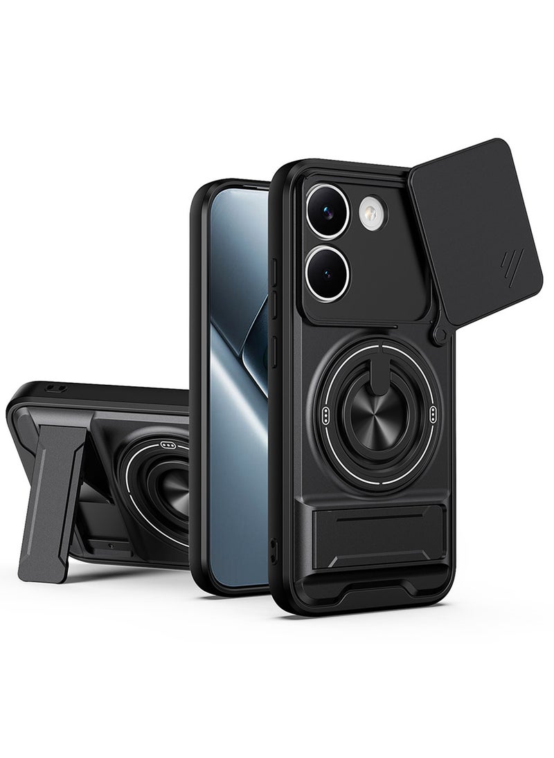 غطاء هاتف لـ Xiaomi Poco X8 Pro غطاء كاميرا منزلق، متوافق مع حامل السيارة المغناطيسي، حامل حلقي قابل للدوران 360 درجة + مسند، غطاء واقي مقاوم للصدمات يغطي الجسم بالكامل - Image 1