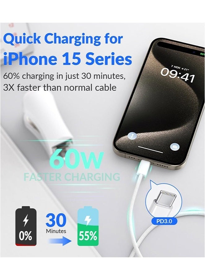 USB-C 60W Charging Cable,2 M Braided Type C Cable, Faster Charging Cable, Power Delivery PD Cord, Compatible with iPhone 16/16Pro/16 Pro Max/15/15 Pro/15 Plus/15 Pro Max,iPad Mini/Pro, MacBook Pro/Air, White - Image 2