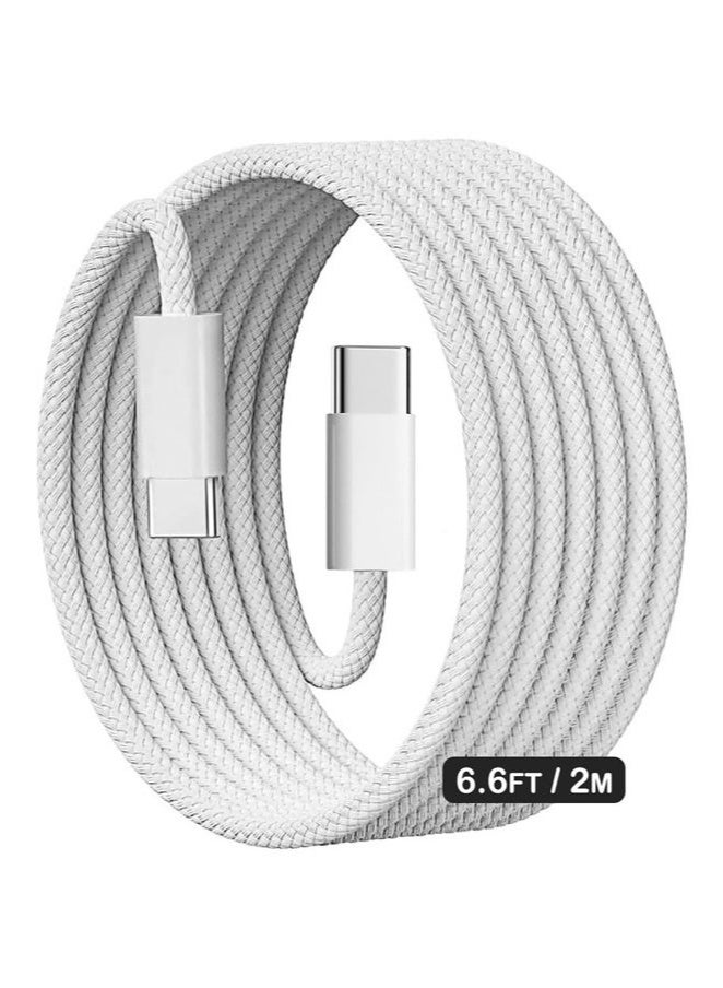 USB-C 60W Charging Cable,2 M Braided Type C Cable, Faster Charging Cable, Power Delivery PD Cord, Compatible with iPhone 16/16Pro/16 Pro Max/15/15 Pro/15 Plus/15 Pro Max,iPad Mini/Pro, MacBook Pro/Air, White - Image 1