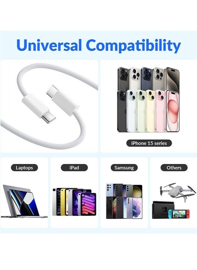 USB-C 60W Charging Cable,2 M Braided Type C Cable, Faster Charging Cable, Power Delivery PD Cord, Compatible with iPhone 16/16Pro/16 Pro Max/15/15 Pro/15 Plus/15 Pro Max,iPad Mini/Pro, MacBook Pro/Air, White - Image 4