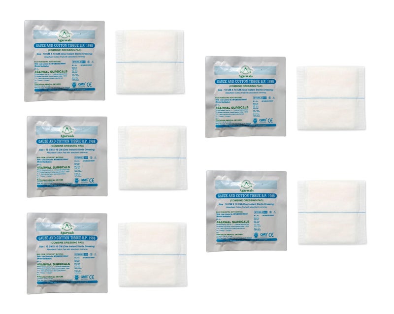 Agarwals Premium Sterile Combine Dressing Surgical Pad 10CM x 20CM/10CM X 10CM (Set of 10) - Image 2