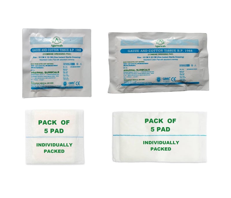 Agarwals Premium Sterile Combine Dressing Surgical Pad 10CM x 20CM/10CM X 10CM (Set of 10) - Image 1