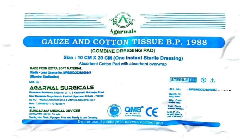 Agarwals Premium Sterile Combine Dressing Surgical Pad 10CM x 20CM/10CM X 10CM (Set of 10) - Image 5