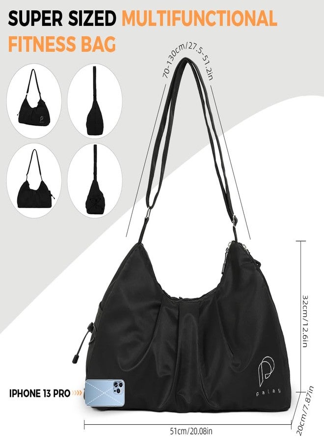 PALAY Women Gym Bag Waterproof Nylon Carry-on with Shoe Compartment Travel Duffle Shoulder Adjustable Strap Multi Use Casual for Trip Gym Black 3 PCS - Image 4