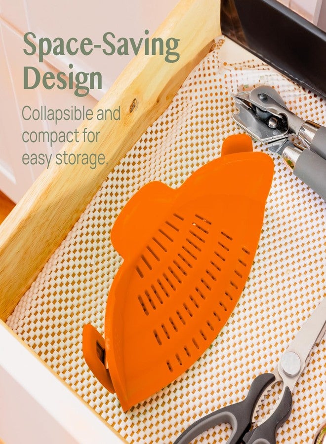 Kitchen Gizmo Snap N Strain Clip On Strainer for Pots and Pans - Adjustable Silicone Colander for Kitchen - Compact Clip-On Food Strainer for Draining Pasta and Vegetables - Orange - Image 4