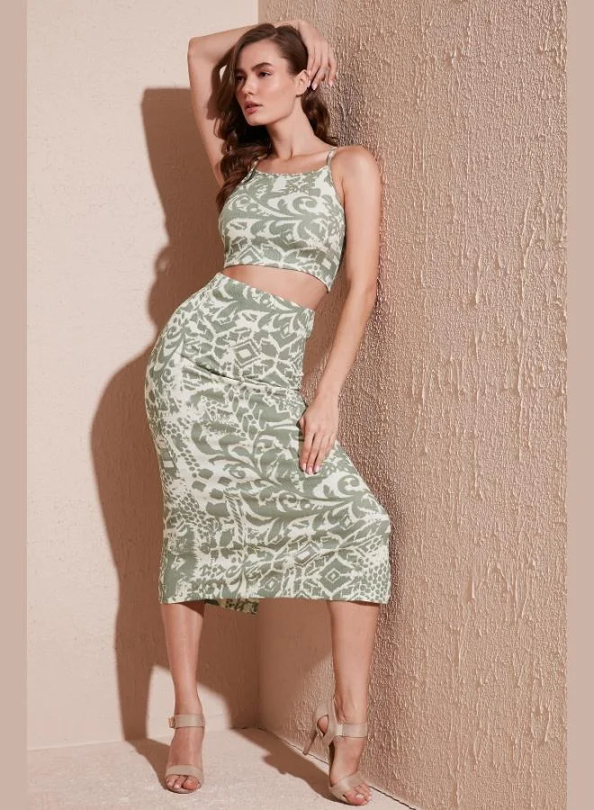 Lela Lela Slim Fit Strappy Slit Midi Top and Bottom Set for Women SET 5865726