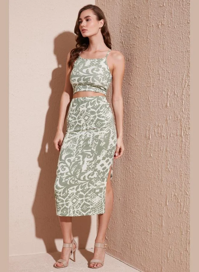 Lela Lela Slim Fit Strappy Slit Midi Top and Bottom Set for Women SET 5865726