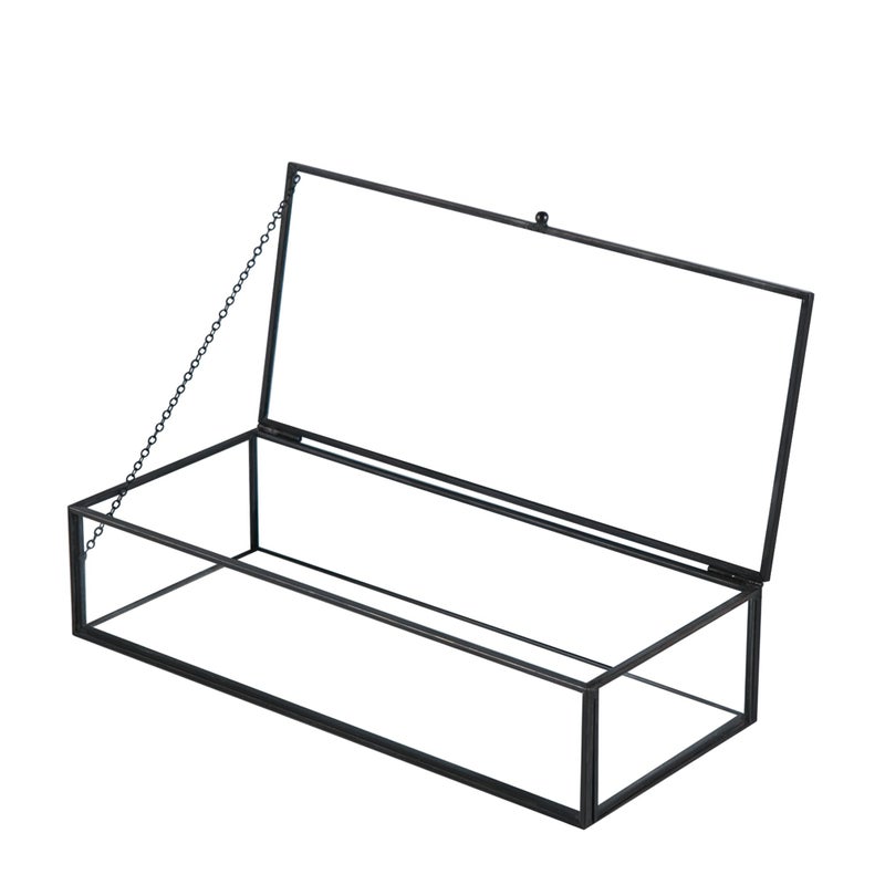 Kendiis Glass Jewelry Box Vintage Rectangle Black Keepsake Organizer Lidded Vanity Accent for Storage Trinket Rings Bracelet Home Decor - Image 2