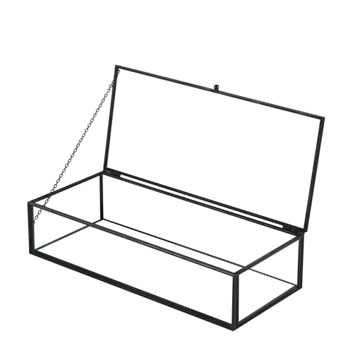 Kendiis Glass Jewelry Box Vintage Rectangle Black Keepsake Organizer Lidded Vanity Accent for Storage Trinket Rings Bracelet Home Decor - Image 1