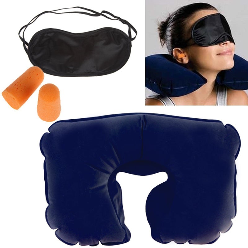 POPLEY 3 in 1 Combo Travel Kit Neck Rest Support Headrest Soft Air Cushion Neck Pillow Eye Shade Mask Ear Plugs for Men and Women Multicolour - Image 4