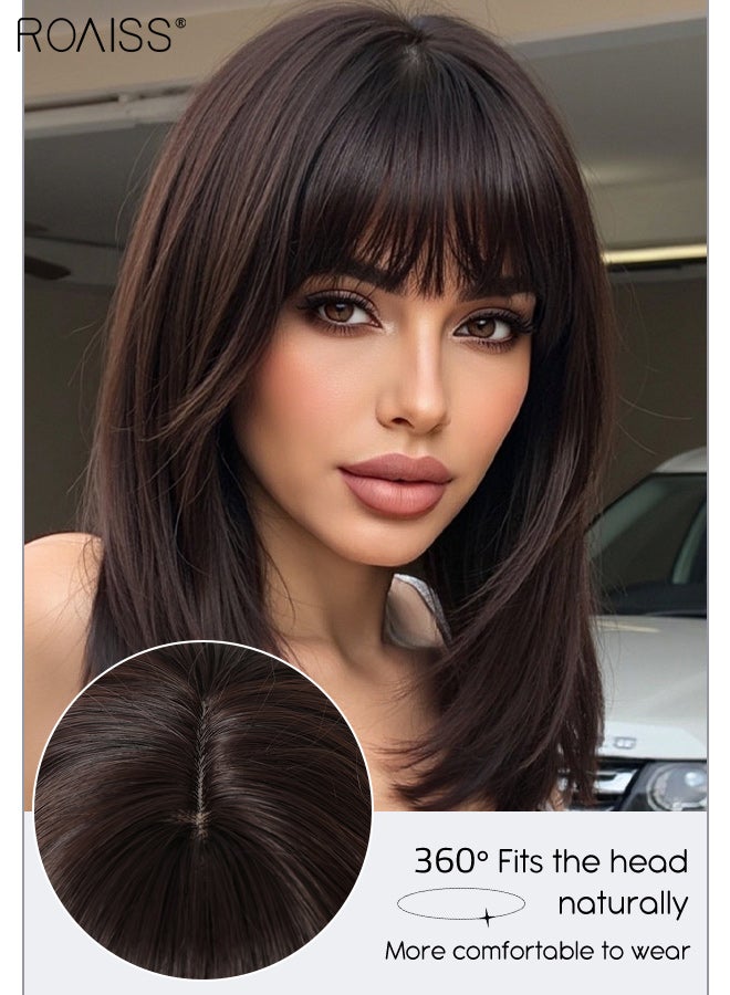 roaiss Brown Black Bob Straight Hair Wig with Bangs, Heat Resistant Synthetic Wig for Women, Suitable for Wedding Cosplay Party Daily Wear, Natural Looking, 35.6cm (14 inches) - Image 4