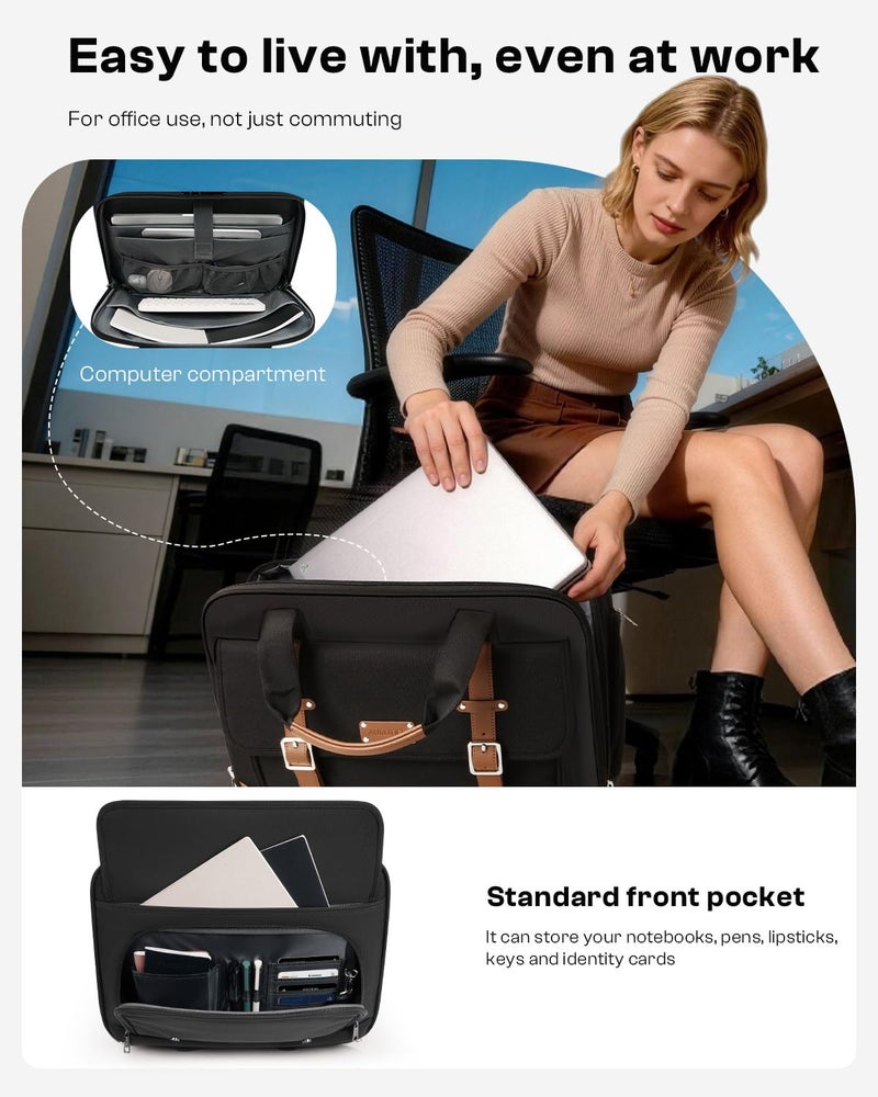 AUROTIER Rolling Laptop Bag, Briefcase for Men and Women, 16 Inch Computer Bag with Wheels Underseat Carry on Luggage, Laptop Briefcase Case for Work, Travel, College Teacher, Mobile Office Bag, Brown - Image 4