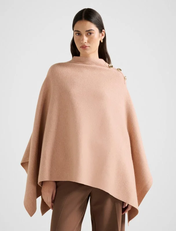 LANA Button Detail High Neck Knit Cape