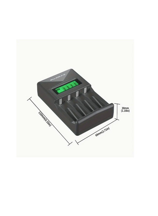 PUJIMAX شاحن بطارية ذكي PUJIMAX لبطاريات AA/AAA Ni-MH/Ni-CD قابلة لإعادة الشحن - 4 فتحات شحن مستقلة مع شاشة LED - يعمل بالطاقة USB، شحن سريع، متين - أساسي في المنزل (بلاستيك/حديد، ≤36 فولت) - Image 2