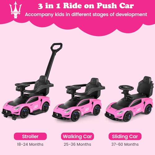 INFANS 3 in 1 Push Car for Toddlers Licensed Maserati Baby Stroller Sliding Walking Car with Push Handle Horn Music Underneath Storage FoottoFloor Ride on Toys for Boys Girls Pink - Image 5
