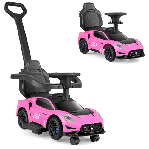 INFANS 3 in 1 Push Car for Toddlers Licensed Maserati Baby Stroller Sliding Walking Car with Push Handle Horn Music Underneath Storage FoottoFloor Ride on Toys for Boys Girls Pink - Image 1