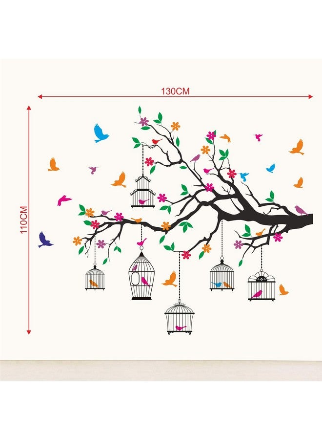 StickMe 'Nature Tree - Colorful - Birds - Cage - Wall Sticker ' -SM1120 (Multi Colour, Vinyl - 130cm X 110 cm), Self-Adhesive - Image 3